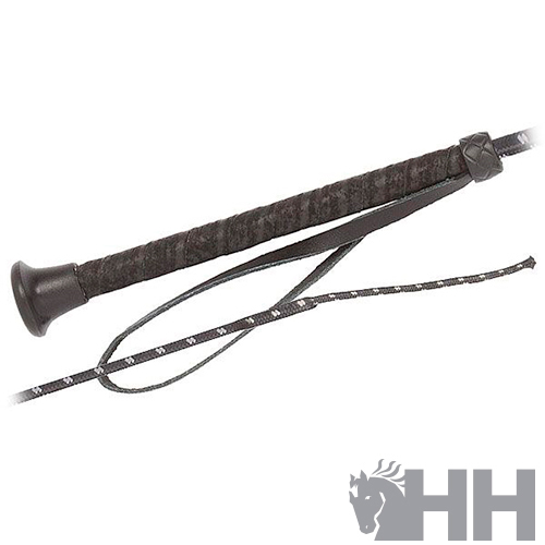 Chicote de equitação castanho escuro com tiras de couro e logótipo HH