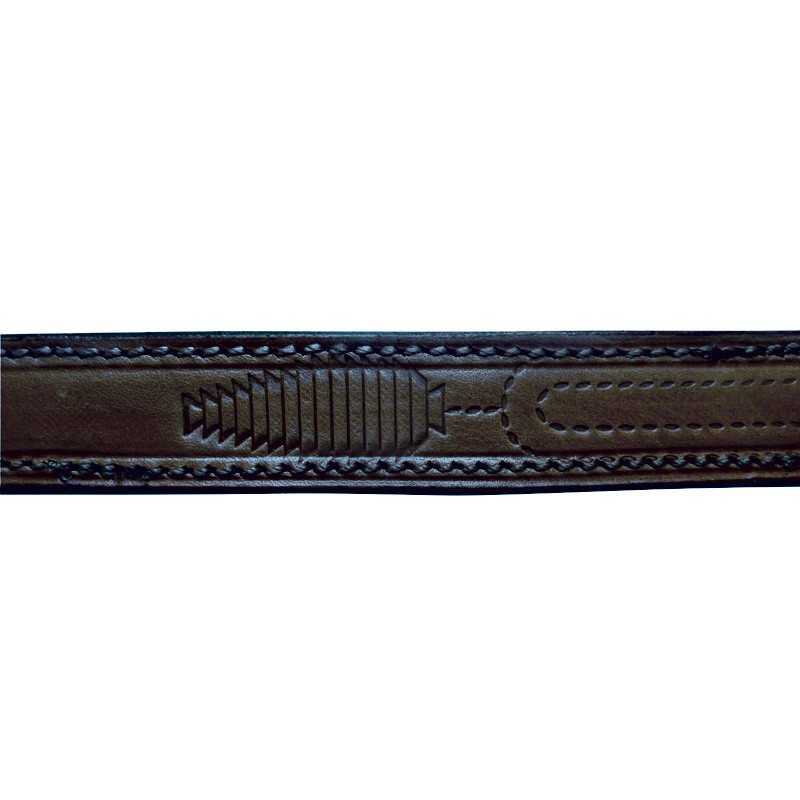 Cinta de couro castanho com bordado preto e padrão em relevo