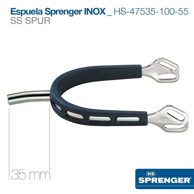 Espora Sprenger INOX de metal inoxidável com revestimento preto e etiqueta HS SPRENGER