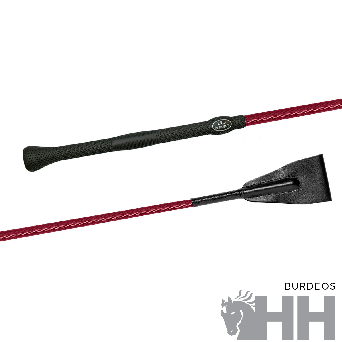 Chicote vermelho com pega preta e ponta larga para equitação