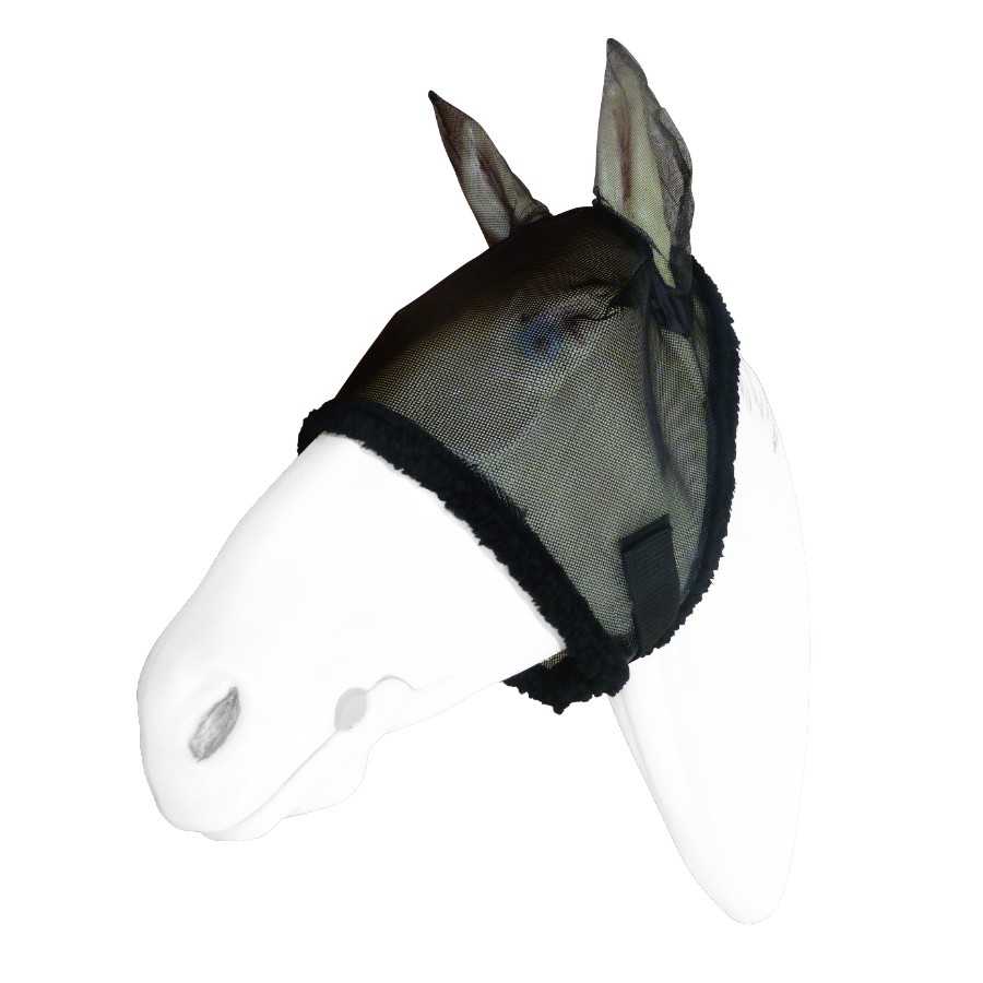 Máscara preta para cavalo com proteção para as orelhas