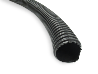 Tubo flexível preto corrugado com textura em anéis