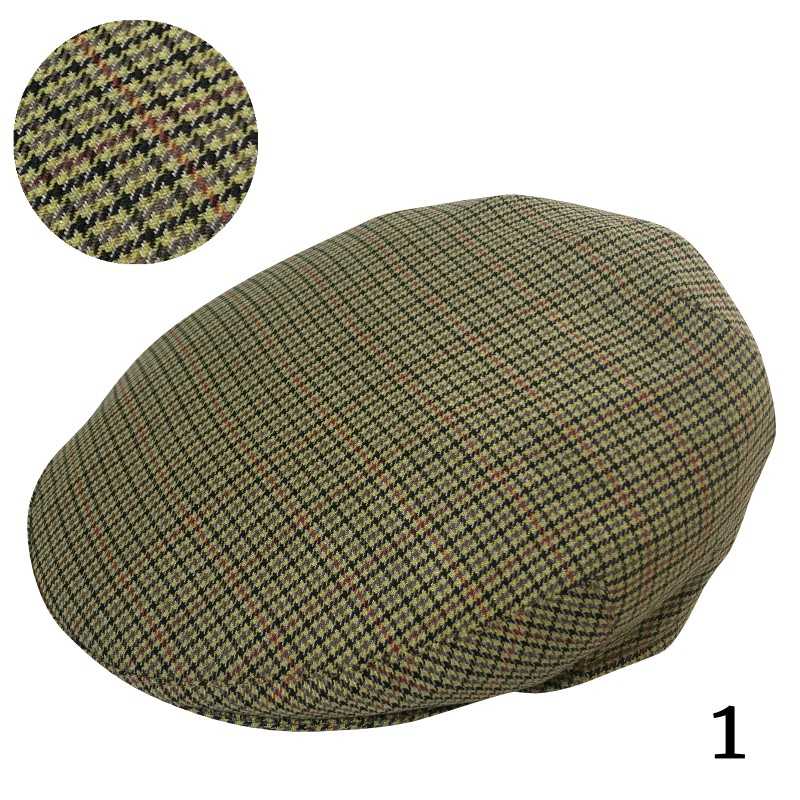 Boina com padrão pied-de-poule em tons de castanho, bege e verde