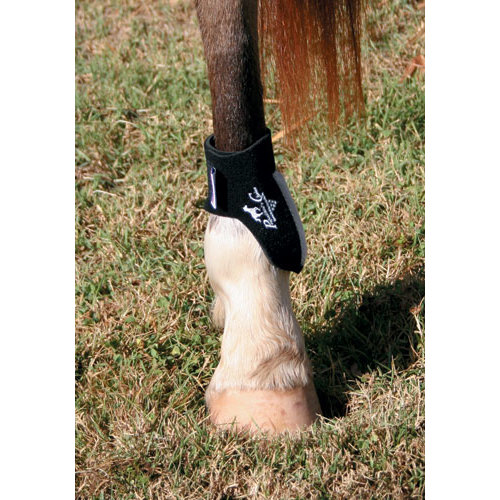 Proteção de casco de cavalo preta com logótipo branco