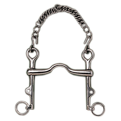 Freio de cavalo metálico prateado com corrente