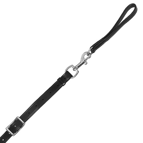 Trela preta para animais com argola metálica e alça de mão trançada