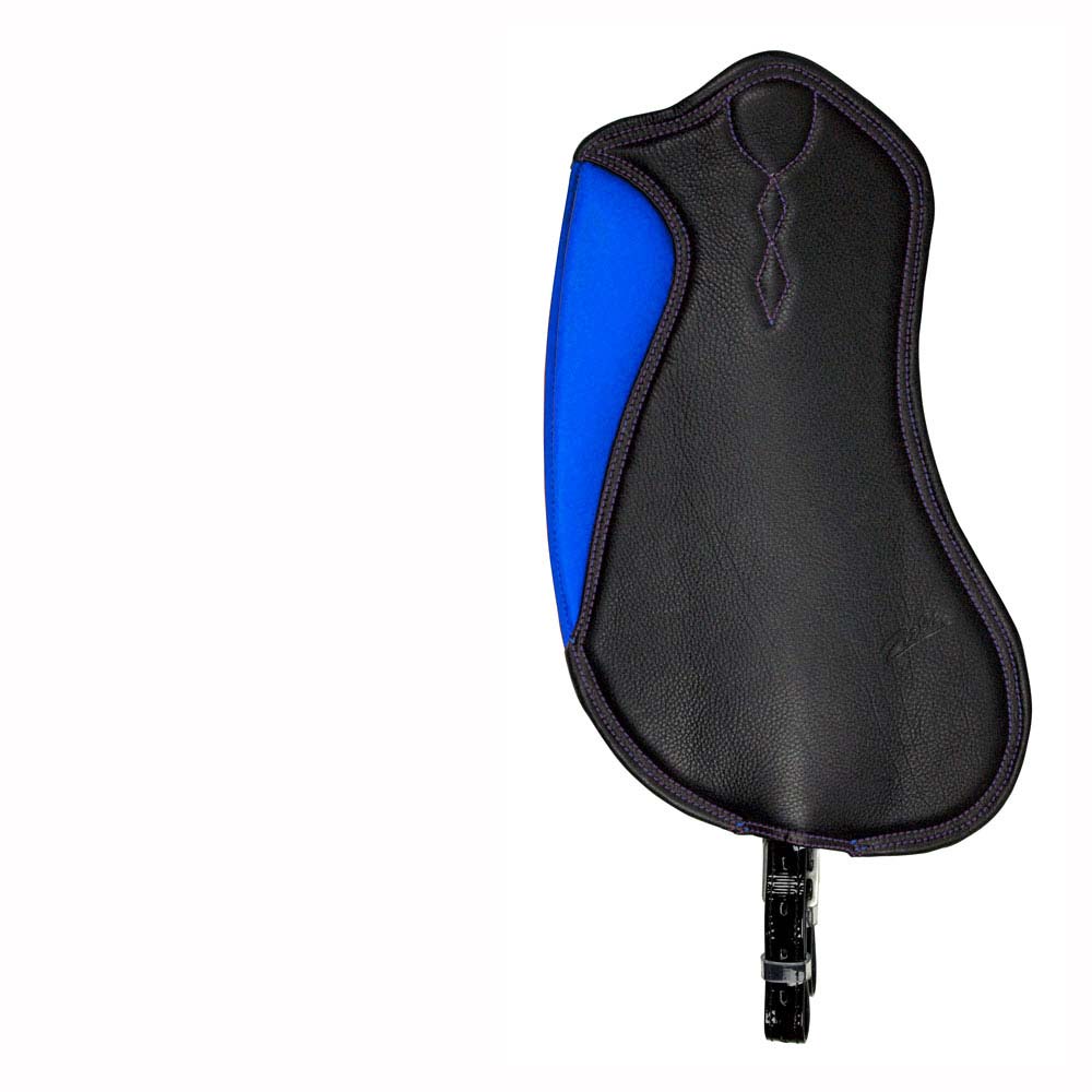 Protector de couro preto e azul com correia preta
