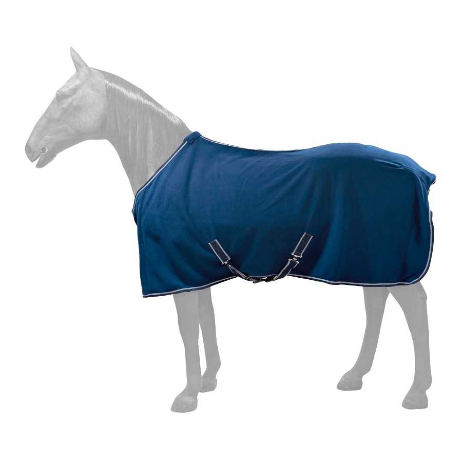 Manta azul para cavalo com tiras de ajuste sobre manequim
