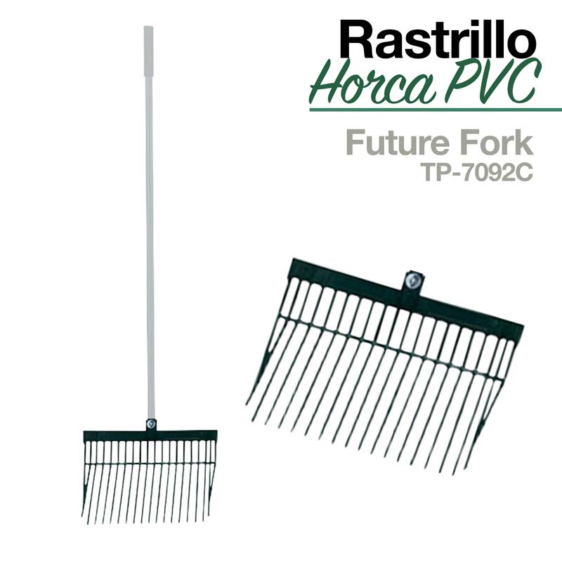 Rastrillo horca de PVC com cabo longo cinzento e dentes pretos