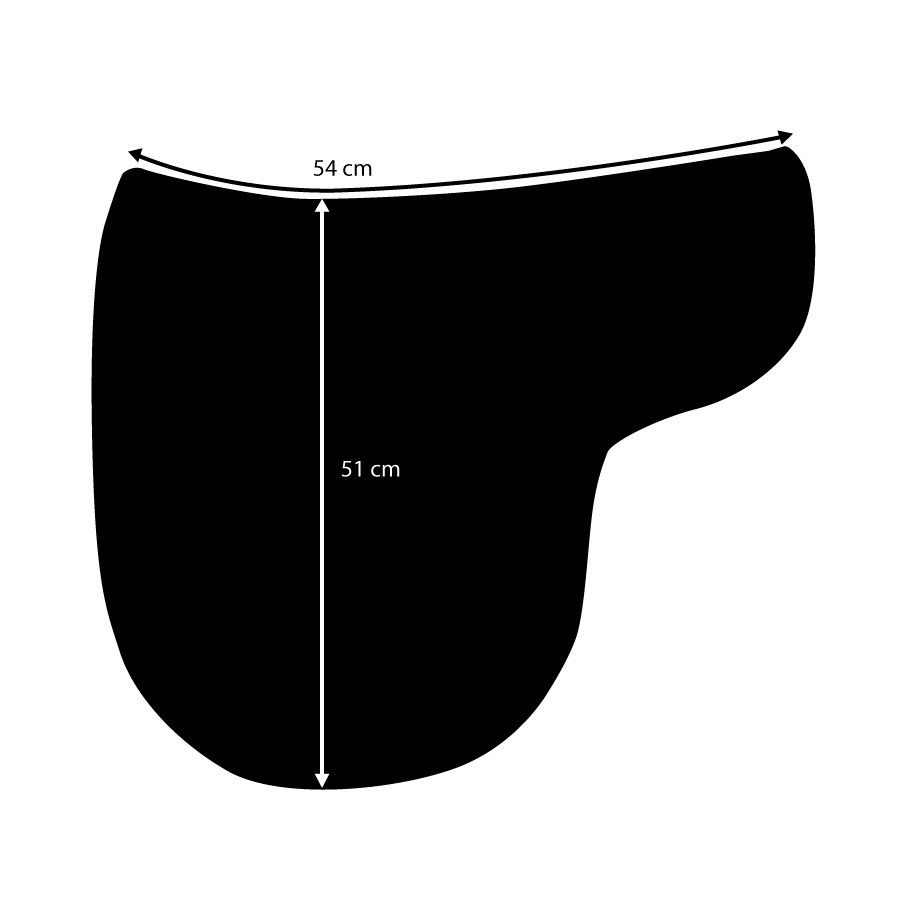 Silhueta preta com medidas de 54 cm e 51 cm em fundo branco