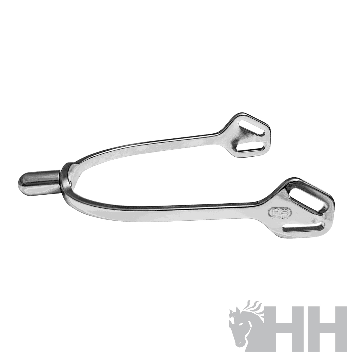 Espora metálica prateada com aberturas triangulares