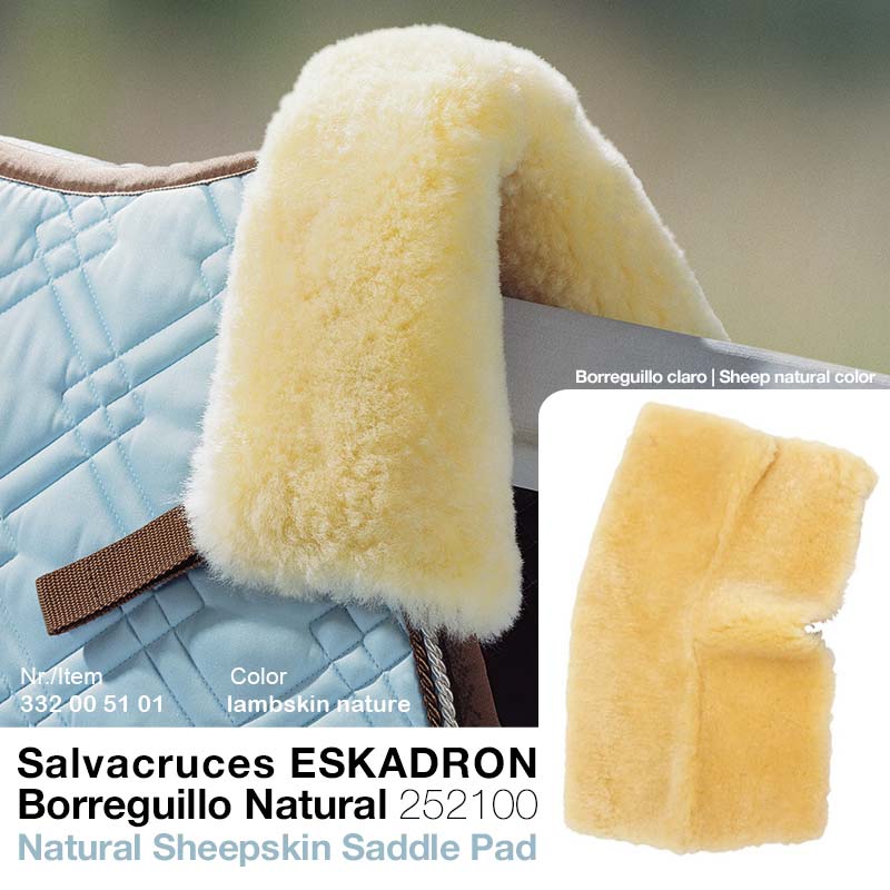 Salvacrucas ESKADRON em pele de carneiro natural clara sobre sela acolchoada azul