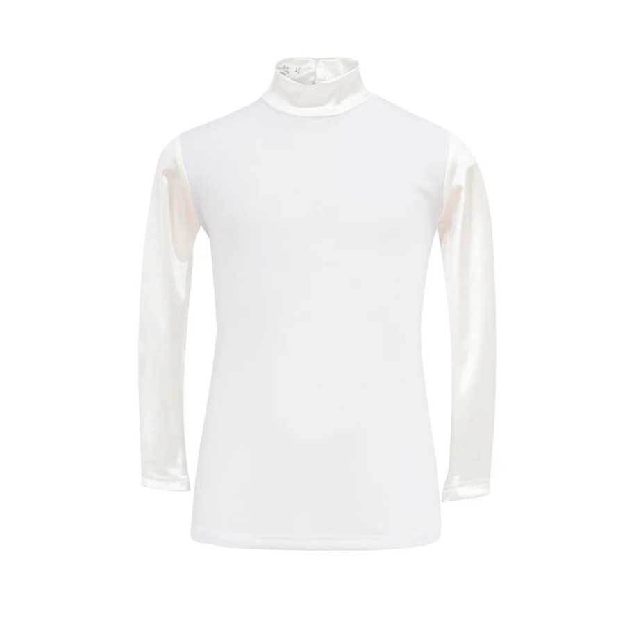 Camisola branca de manga comprida com gola subida e textura suave