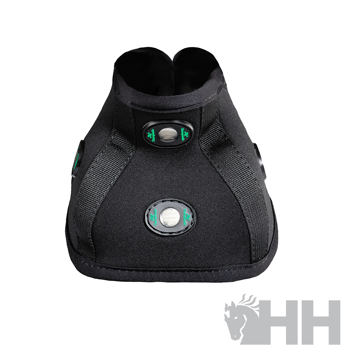 Sapato de casco preto para cavalo com botões e logotipo HH