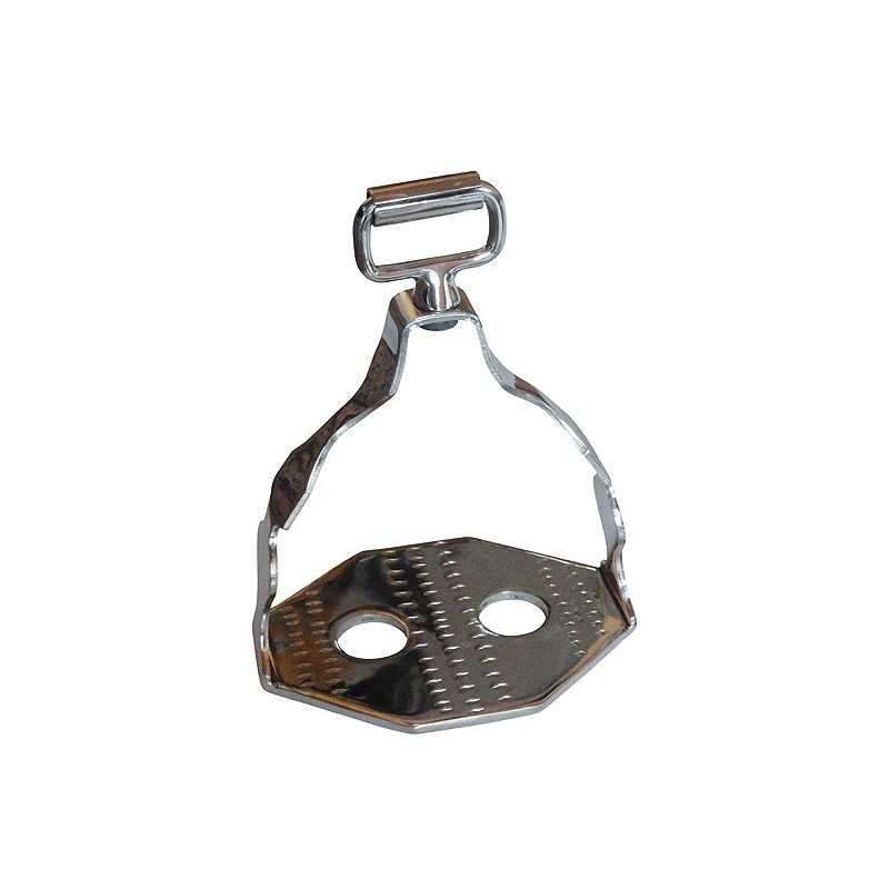 Suporte metálico cromado para garrafa com base octogonal e pega retangular