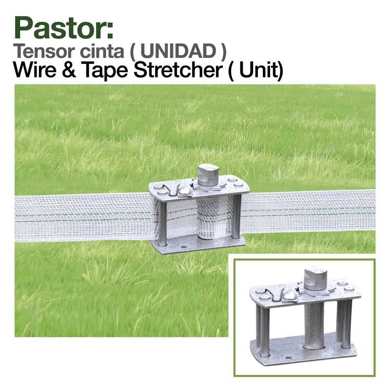 Tensor metálico para fita ou arame em fundo de relva verde