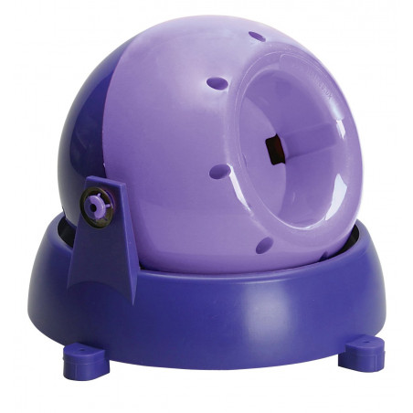 Aparelho esférico roxo em duas tonalidades sobre base cilíndrica