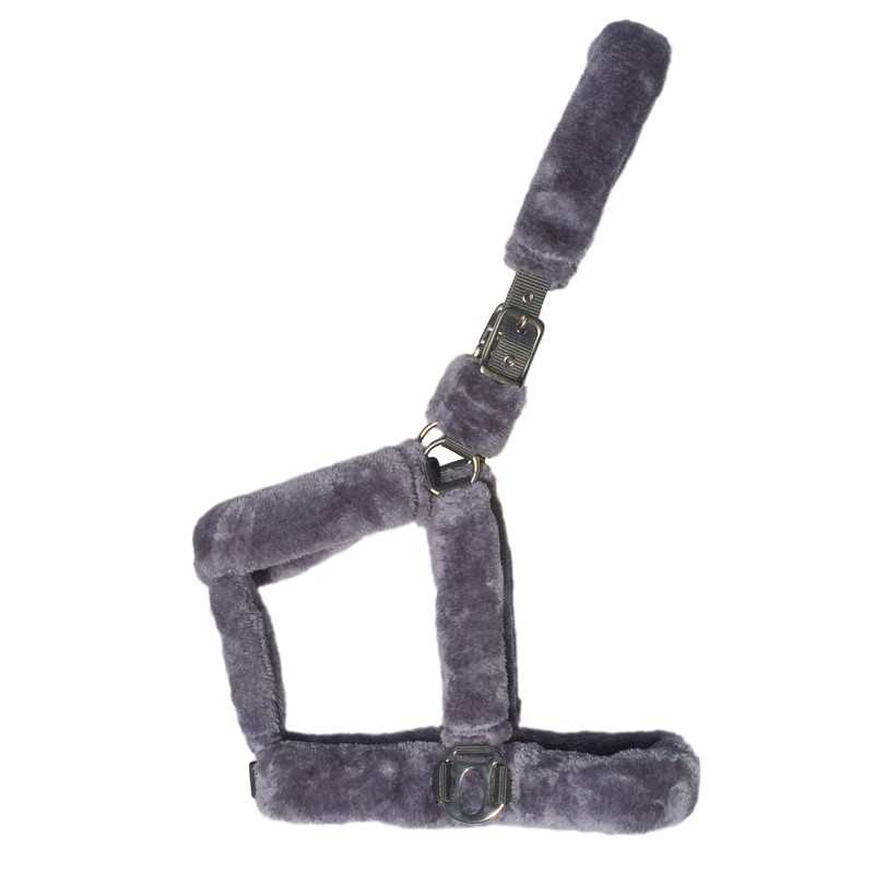 Cabresto cinzento acolchoado com fivela metálica