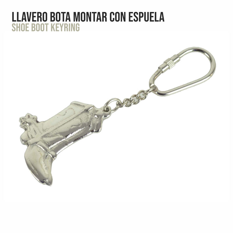 Chaveiro em forma de bota com esporas, metal prateado