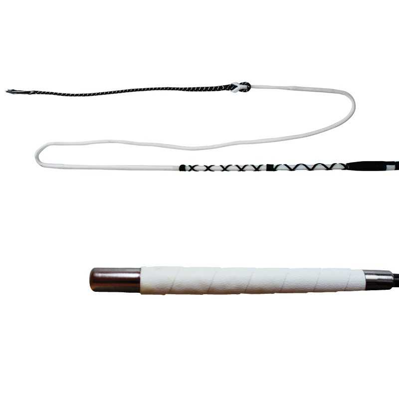 Chicote branco e preto com cabo revestido e ponta de madeira