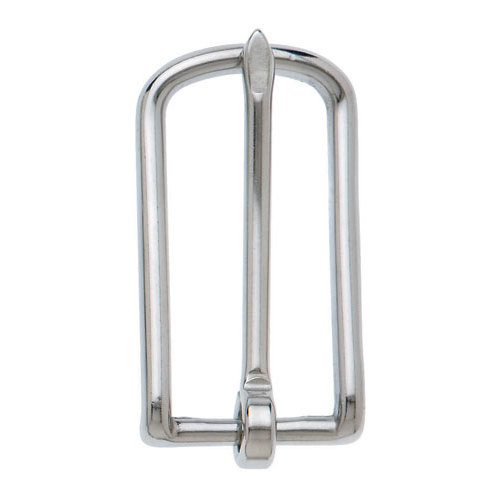 Fivela metálica prateada retangular com viga central