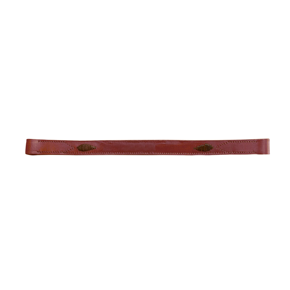 Correia de cabedal castanho com costuras e reforços ovóides castanho escuro