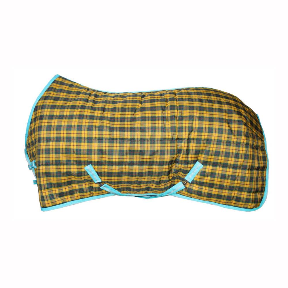 Manta para cavalo axadrezada amarela e preta com bordas azuis