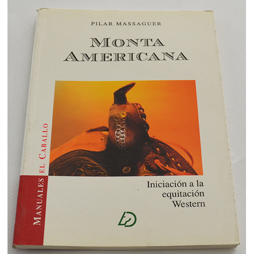 Livro Monta Americana com selo de cavalo na capa e texto