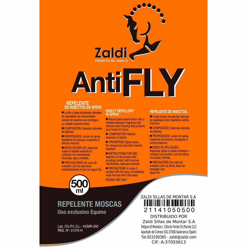 Rótulo de spray repelente de insetos para cavalos, 500 ml, marca Zaldi