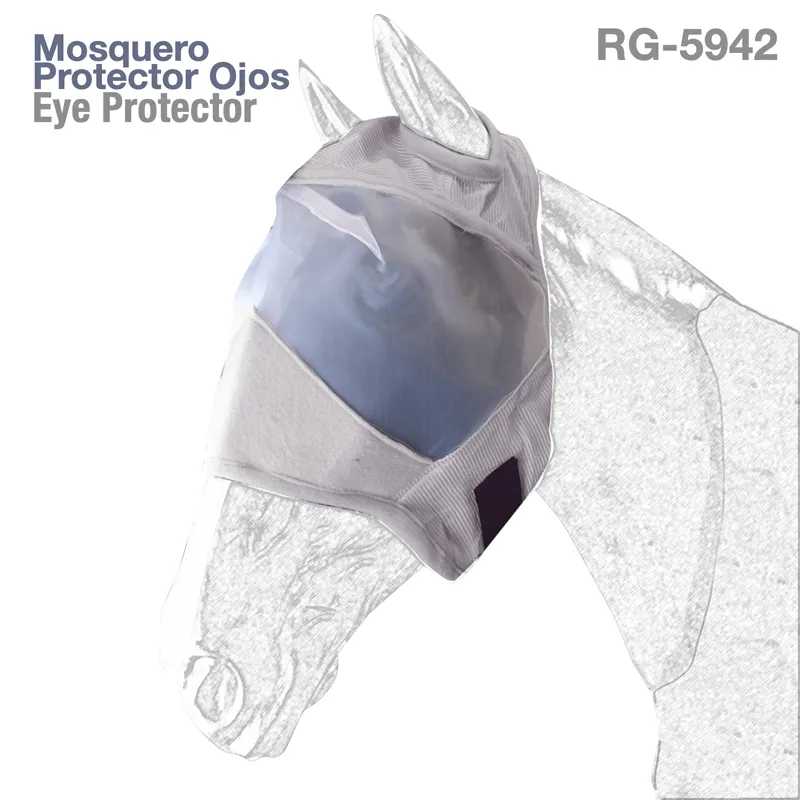 Mosquero cinzento para cavalo com protetor ocular transparente e texto RG-5942