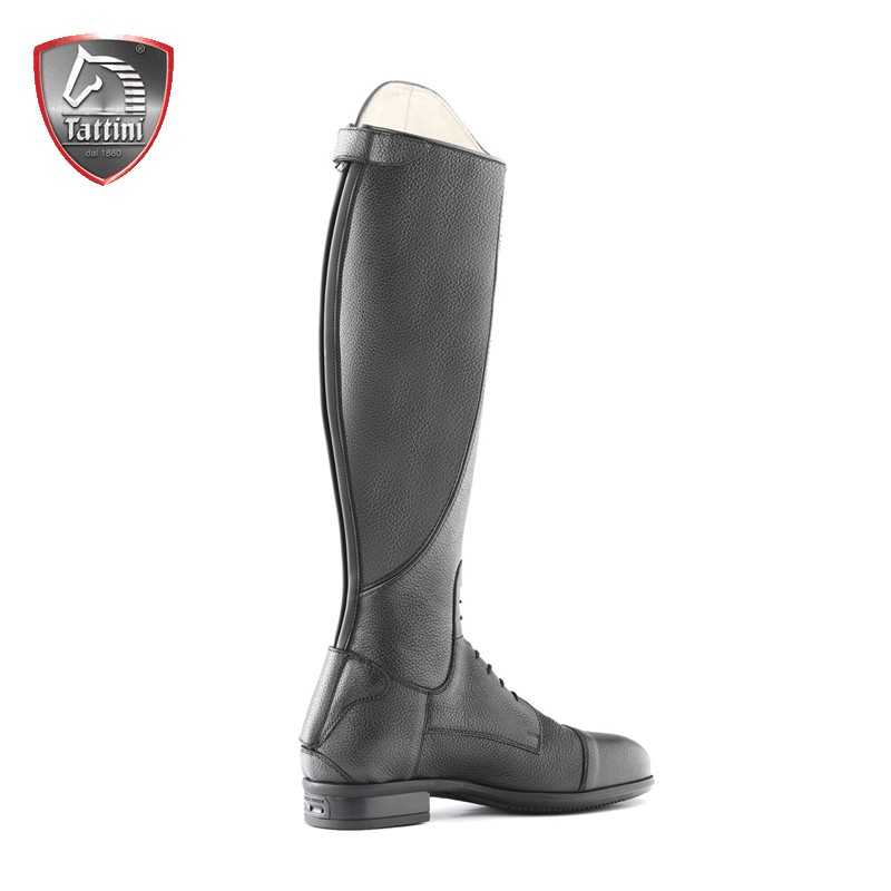Bota de equitação preta em couro texturizado com cadarço e logótipo Tattini