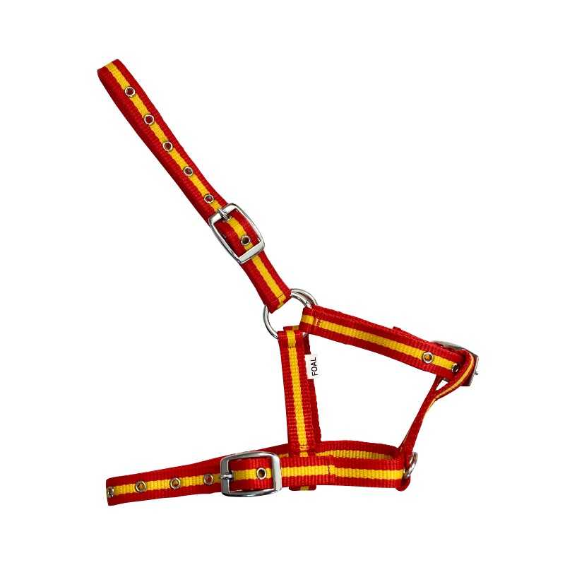 Peitoral para cão vermelho e amarelo com fivelas metálicas