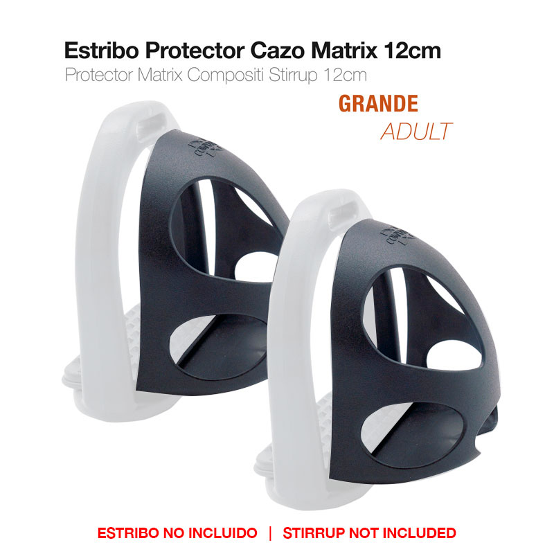 Estribos protectores Cazo Matrix 12cm preto e branco com texto informativo.