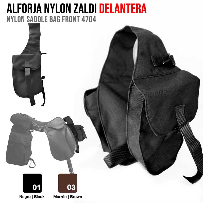 Bolsa de sela dianteira em nylon preto com fecho aba