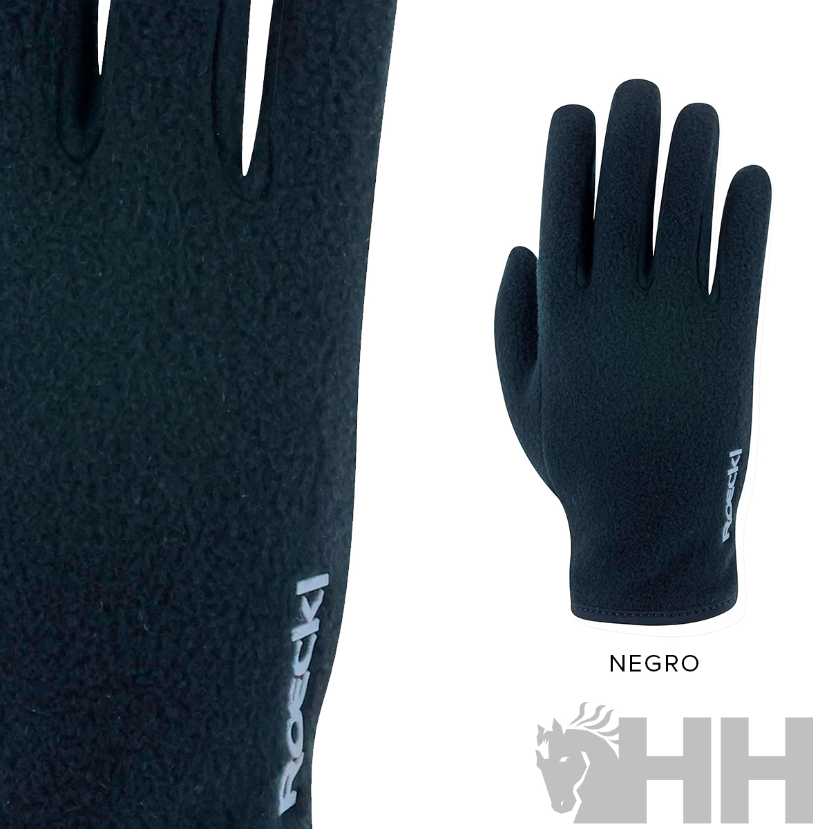 Luvas pretas HOCKI com textura e logo branco