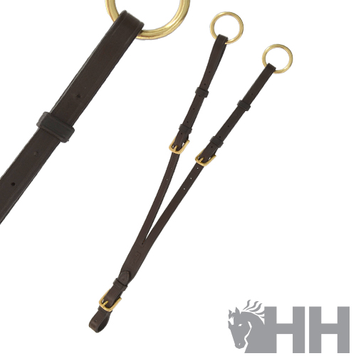 Transformador de rédeas de couro castanho com argolas douradas