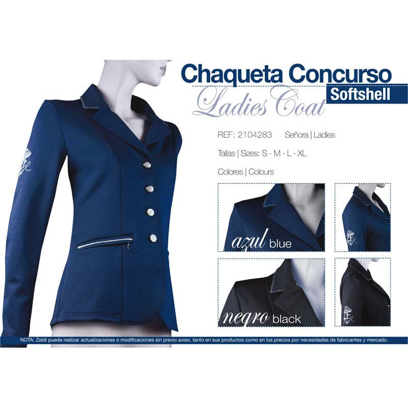Casaco softshell azul para senhora com botões e bolso com fecho