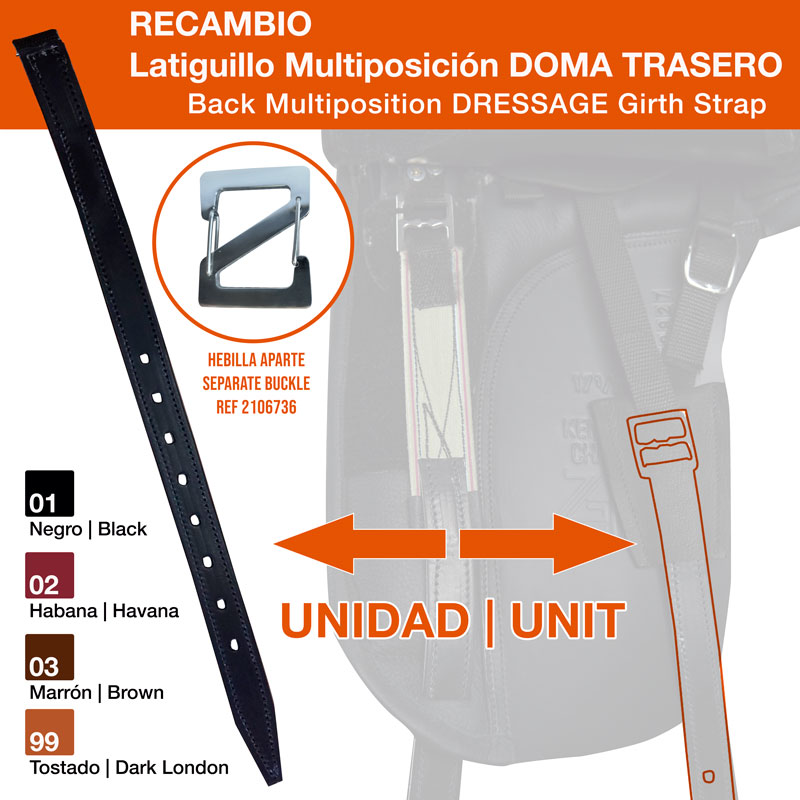 Latiguillo para sela de equitação multiposição em várias cores com fivela destacada