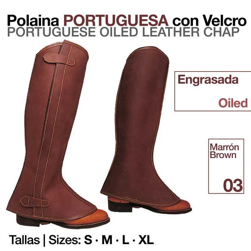 Polaina portuguesa de couro oleado marrom com velcro