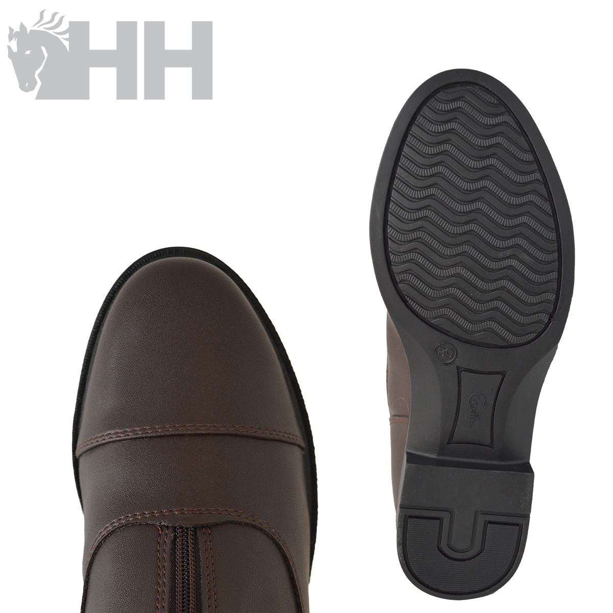 Botas castanhas em pele com sola preta e padrão ondulado