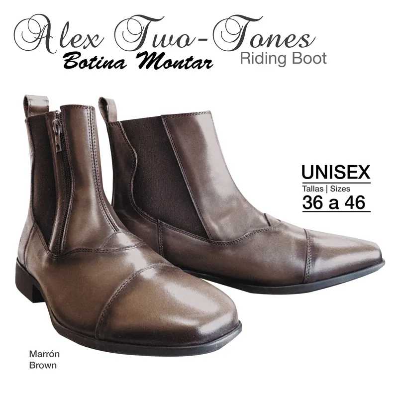 Botas montadas em dois tons de castanho, unisexo tamanhos 36 a 46.