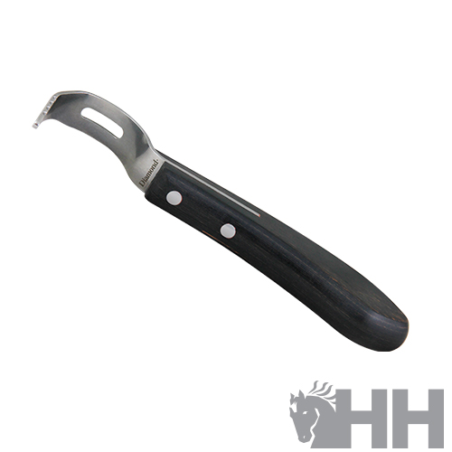 Faca de raspagem com cabo preto e lâmina metálica curva