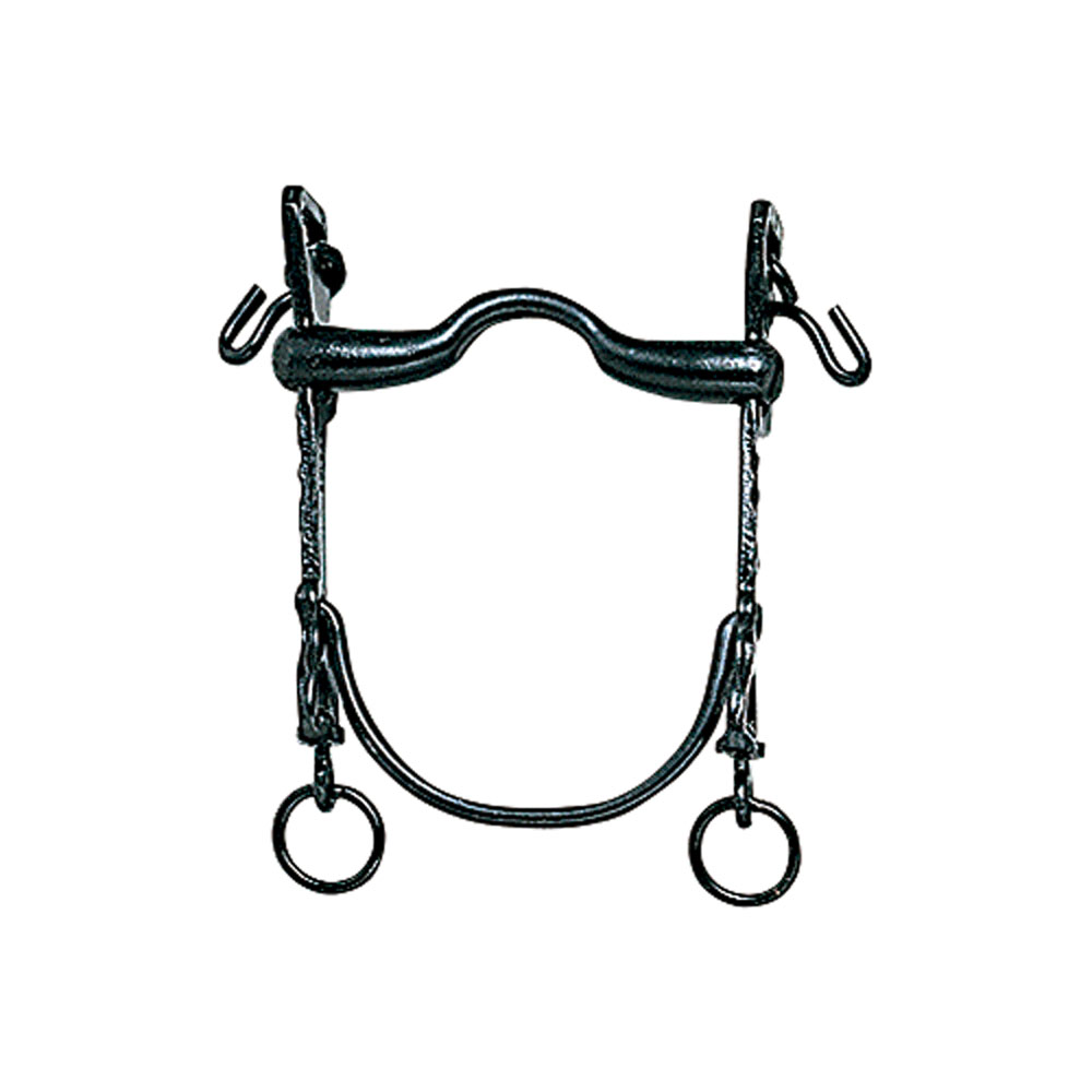 Freio para cavalo em metal preto com argolas e ganchos