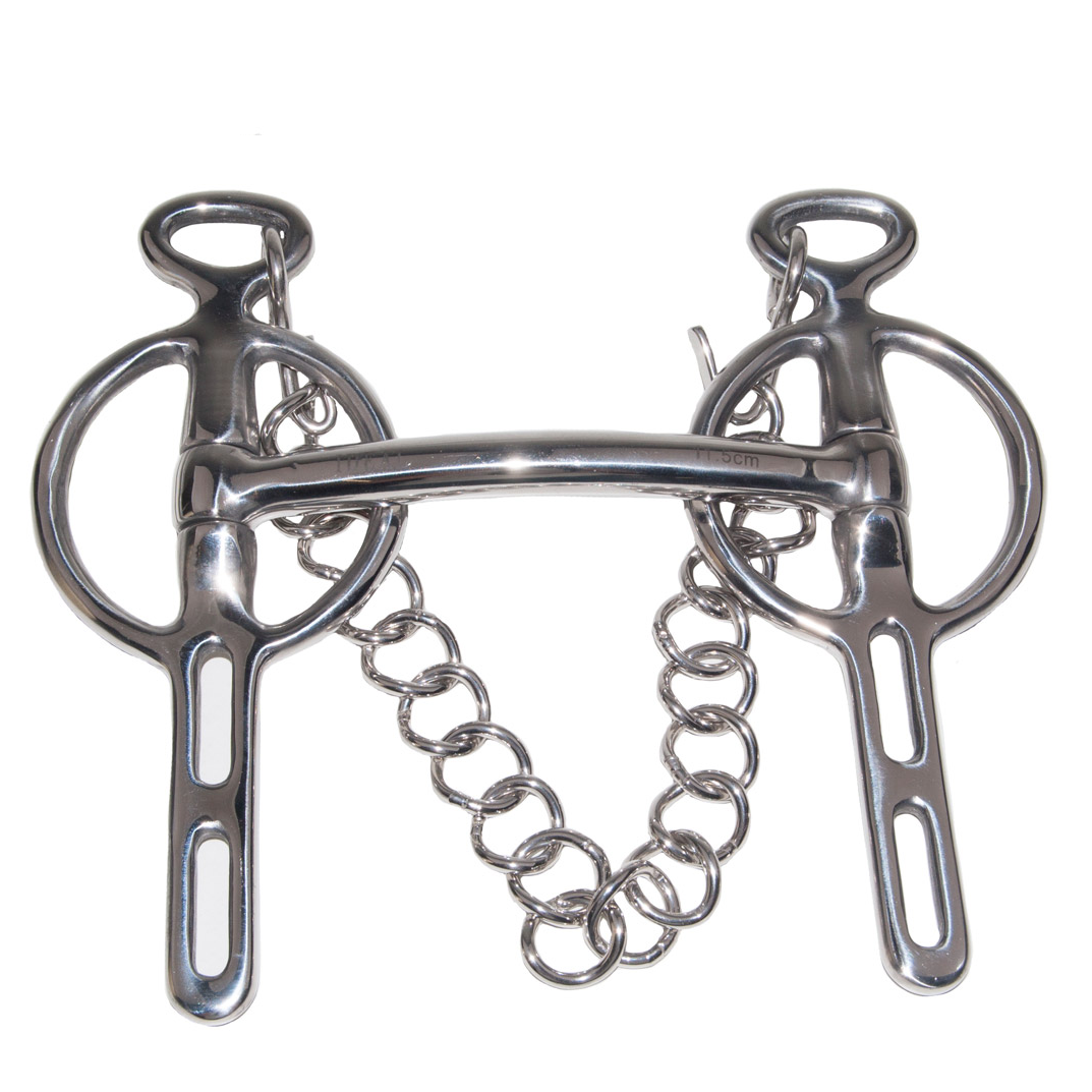 Freio de cavalo em metal prateado com elos de corrente dupla