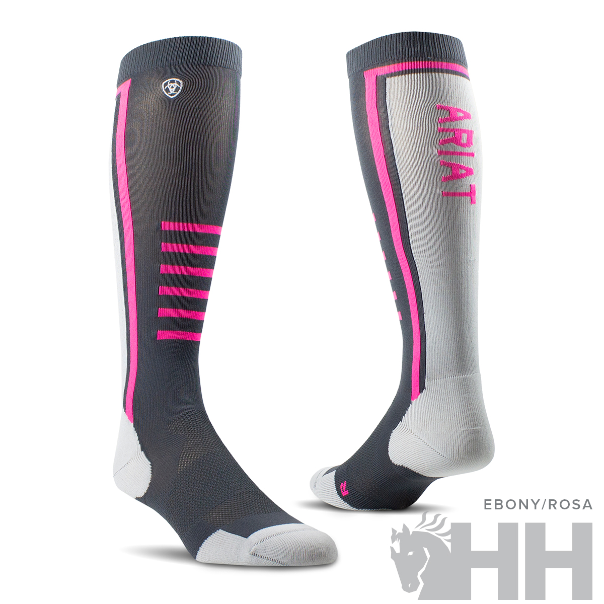 Meias desportivas até ao joelho em preto, cinzento e rosa com marca ARIAT