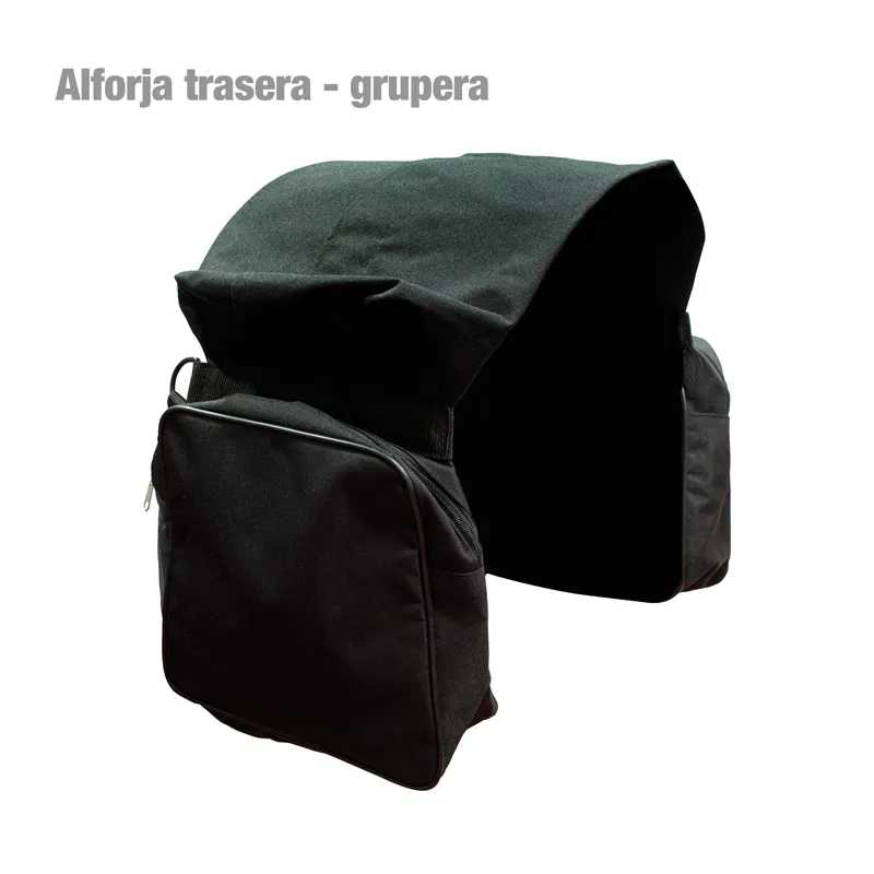 Alforja traseira preta para moto tipo grupera com bolsas laterais