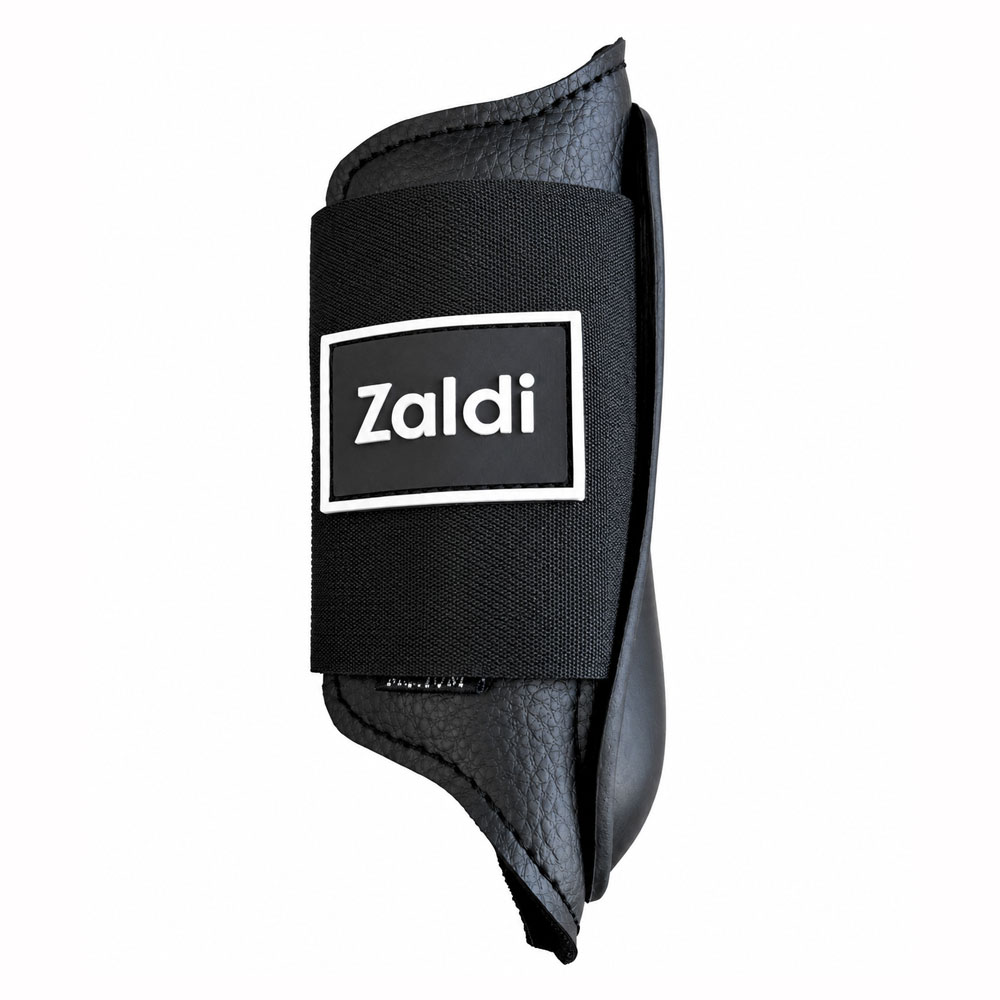 Proteção preta para casco de cavalo com faixa elástica e logotipo Zaldi