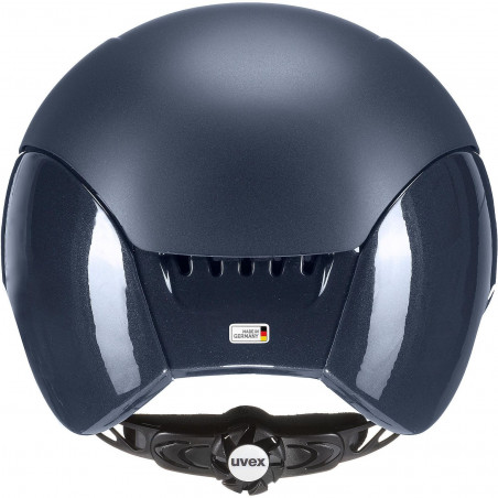 Capacete de proteção azul escuro com ajuste traseiro e etiqueta MADE IN GERMANY