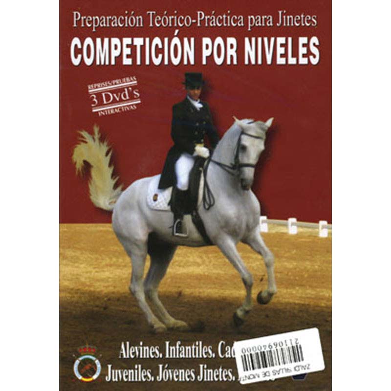 Capa de DVD educacional sobre competição equestre com cavaleiro e cavalo branco