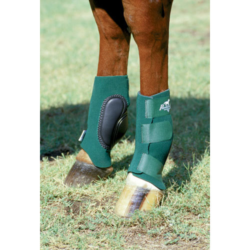 Proteções verdes para patas de cavalo com velcro em relva